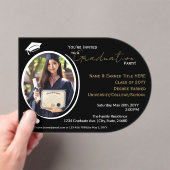 卒業パーティー黒白と金ゴールド、卒業写真 アクリル招待状 (インサイチュ (ポータブル))