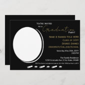 卒業パーティー黒白、金ゴールド&グラード写真 案内状 (正面/裏面)