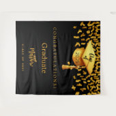 卒業パーティー黒金ゴールドキャップ卒業2025 タペストリー (正面(横))