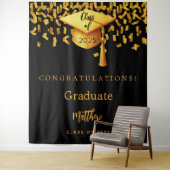 卒業パーティー黒金ゴールドキャップ卒業2025 タペストリー (インサイチュ)