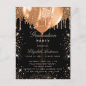 卒業パーティー黒金ゴールドグリッター風船 案内ポストカード (正面)