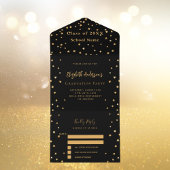 卒業パーティー黒金ゴールドスターパーティーRSVP オールインワン招待状