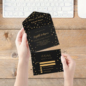卒業パーティー黒金ゴールドスターパーティーRSVP オールインワン招待状
