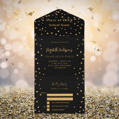 卒業パーティー黒金ゴールドスターパーティーRSVP オールインワン招待状