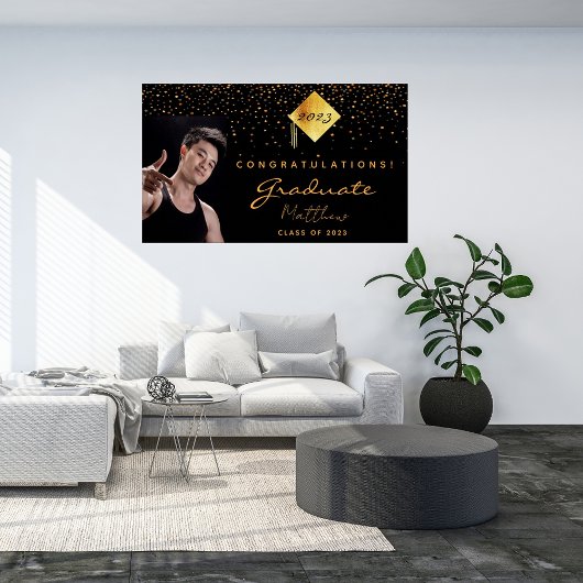 卒業パーティー黒金ゴールド写真2025 ポスター