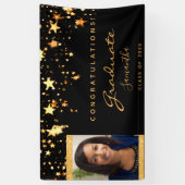卒業パーティー黒金ゴールド星写真2024 横断幕 (縦)