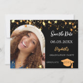 卒業パーティー黒金ゴールド星写真2025 セーブザデート (正面)