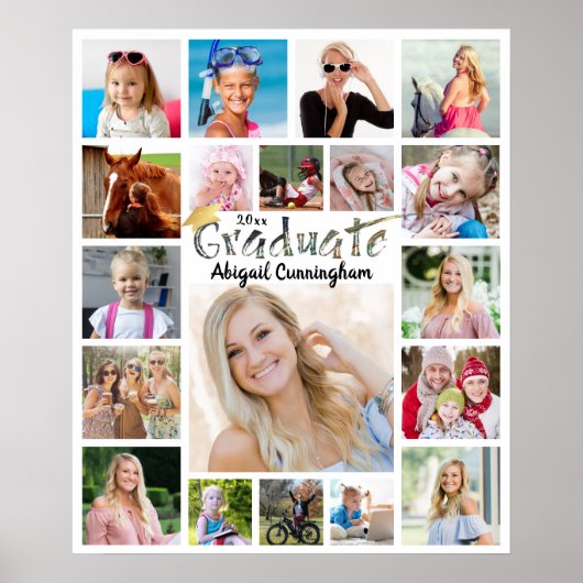 卒業パーティー19フォトコラージーブラシタイポグラフィ ポスター (正面)