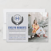 卒業パーティー2023モノグラムブルー 招待状 (正面)