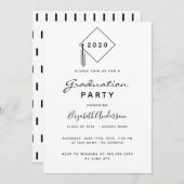 卒業パーティー2024モダン白黒のトッパー 招待状 (正面/裏面)