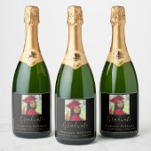 卒業パーティー2024写真金ゴールド スパークリングワインラベル (ボトル)