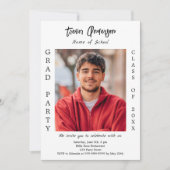 卒業パーティー2025の白い黒の写真教室 招待状 (正面)