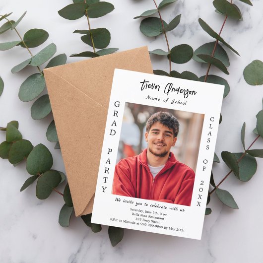 卒業パーティー2025の白い黒の写真教室 招待状