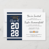 卒業パーティー2025ネイビーブルーホワイト卒業生 招待状 (正面)
