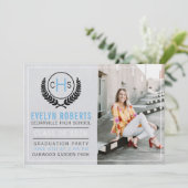 卒業パーティー2025モノグラムライトブルー 招待状 (スタンド正面)