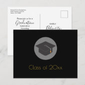 卒業パーティー20xxブラックグラードキャップクラス インビテーションポストカード (正面/裏面)