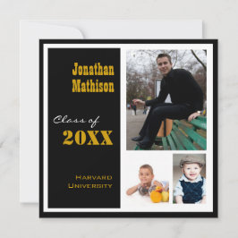 卒業パーティー3フォトブラック招待状 招待状