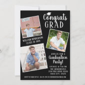 卒業パーティー3写真の編集可能な色のストライプ 招待状 (正面)