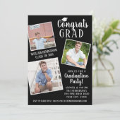 卒業パーティー3写真の編集可能な色のストライプ 招待状 (スタンド正面)