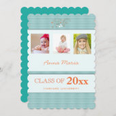 卒業パーティー3写真アクアストライプ招待状 招待状 (正面/裏面)