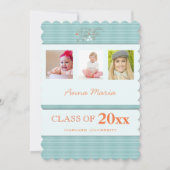 卒業パーティー3写真アクアストライプ招待状 招待状 (正面)
