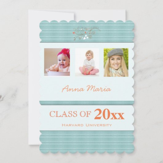 卒業パーティー3写真アクアストライプ招待状 招待状 (正面)