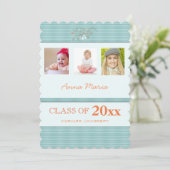 卒業パーティー3写真アクアストライプ招待状 招待状 (スタンド正面)