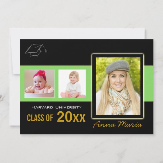 卒業パーティー3写真グリーン招待状 招待状 (正面)