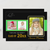 卒業パーティー3写真グリーン招待状 招待状 (正面/裏面)