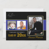 卒業パーティー3写真ブルー招待状 招待状 (正面)