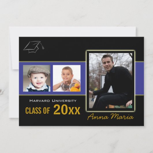 卒業パーティー3写真ブルー招待状 招待状 (正面)