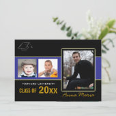 卒業パーティー3写真ブルー招待状 招待状 (スタンド正面)