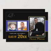 卒業パーティー3写真ブルー招待状 招待状 (正面/裏面)