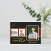 卒業パーティー3写真レッド招待状 ポストカード (スタンド正面)