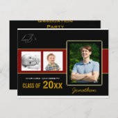 卒業パーティー3写真レッド招待状 ポストカード (正面/裏面)