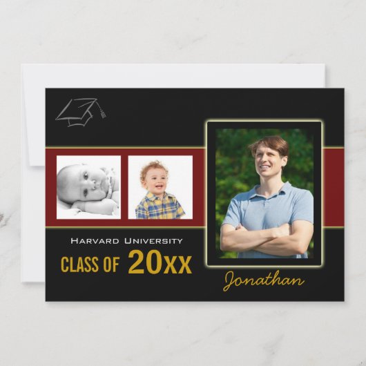 卒業パーティー3写真レッド招待状 招待状 (正面)