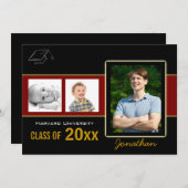 卒業パーティー3写真レッド招待状 招待状 (正面/裏面)