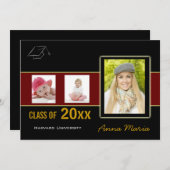 卒業パーティー3写真レッド招待状 招待状 (正面/裏面)