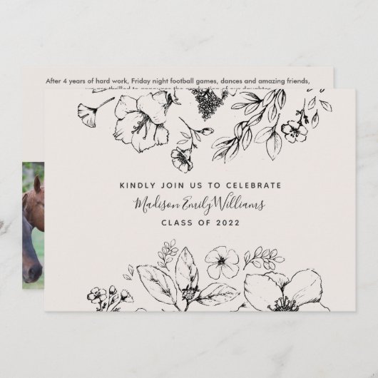 卒業パーティー3写真植物台本 招待状 (正面/裏面)