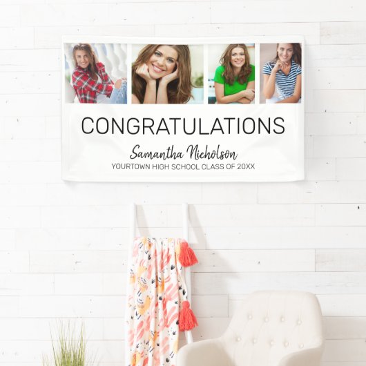 卒業パーティー4フォトホワモダンイト 横断幕 (インサイチュ)