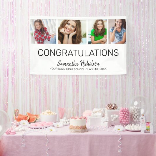 卒業パーティー4フォトホワモダンイト 横断幕 (パーティー)