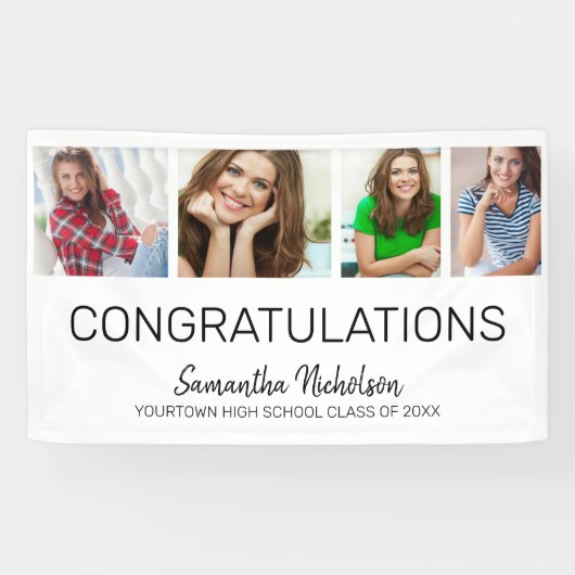 卒業パーティー4フォトホワモダンイト 横断幕 (横)