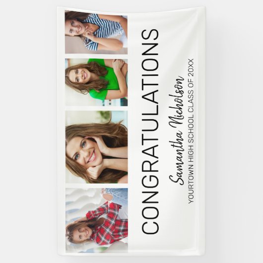 卒業パーティー4フォトホワモダンイト 横断幕 (縦)