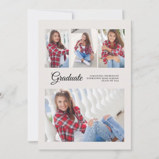 卒業パーティー4写真アナウンスホワイトモダン 招待状 (正面)