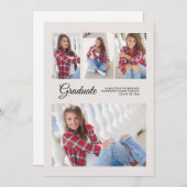 卒業パーティー4写真アナウンスホワイトモダン 招待状 (正面/裏面)