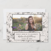 卒業パーティー4 フォト ブラッシュ ボタニカル スクリプト 招待状 (正面)