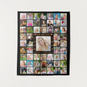 卒業パーティー55フォトブラックコラージュ背景 タペストリー (正面)