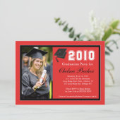 卒業パーティー5x7の赤く及び黒い写真 招待状 (スタンド正面)