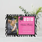 卒業パーティー5x7ゼブラストライプ写真 招待状 (スタンド正面)
