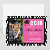 卒業パーティー5x7ゼブラストライプ写真 招待状 (正面/裏面)